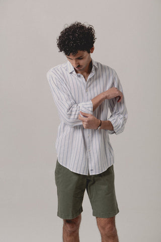 Linen Shirt Mykonos Blue and White Stripe - Sohhan