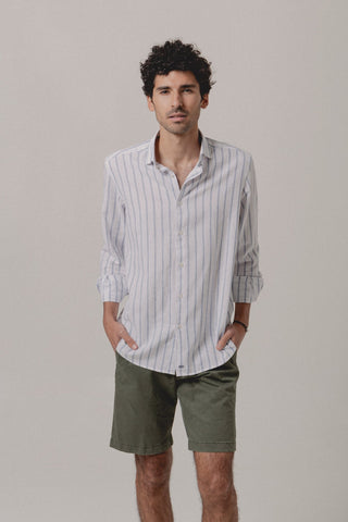 Linen Shirt Mykonos Blue and White Stripe - Sohhan