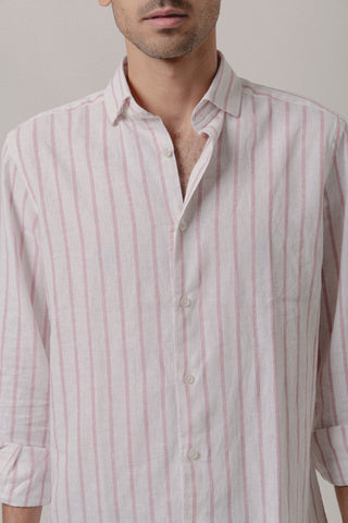 Mykonos Pink and White Stripe Linen Shirt - Sohhan