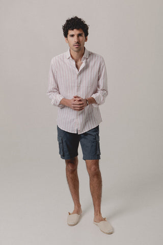 Mykonos Pink and White Stripe Linen Shirt - Sohhan