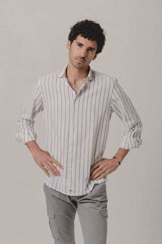 Linen Shirt Mykonos Green and White Stripe - Sohhan