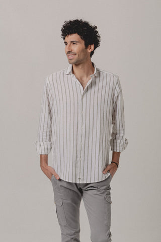 Linen Shirt Mykonos Green and White Stripe - Sohhan