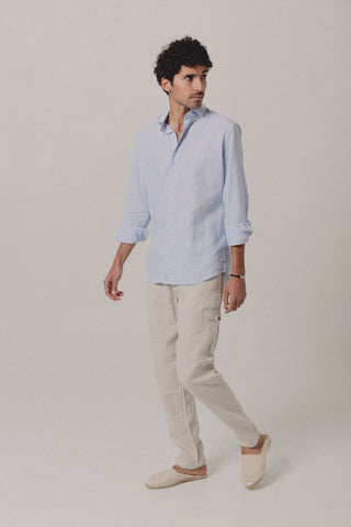Linen Striped Shirt Cadaqués Light Blue - Sohhan