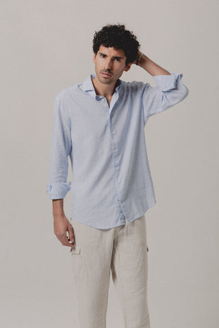 Linen Striped Shirt Cadaqués Light Blue - Sohhan