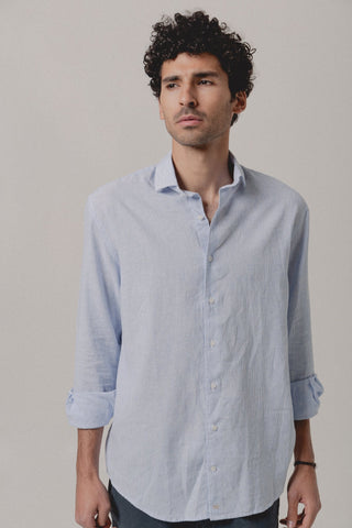 Linen Striped Shirt Cadaqués Light Blue - Sohhan