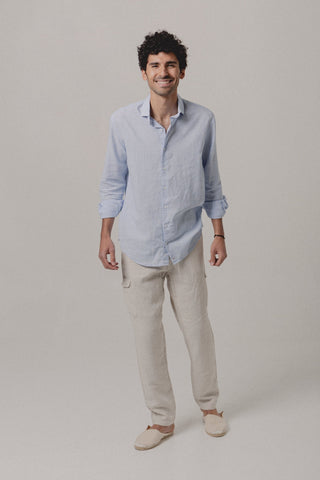 Linen Striped Shirt Cadaqués Light Blue - Sohhan