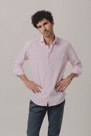 Linen Striped Shirt Cadaqués Pink - Sohhan