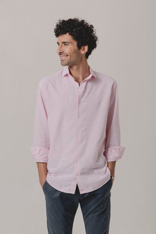 Linen Striped Shirt Cadaqués Pink - Sohhan