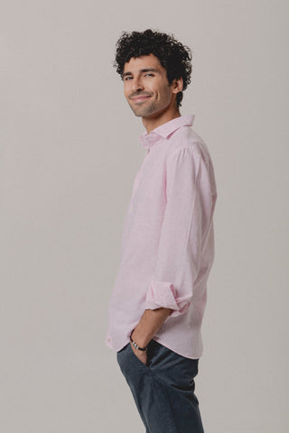 Linen Striped Shirt Cadaqués Pink - Sohhan