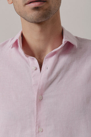 Linen Striped Shirt Cadaqués Pink - Sohhan