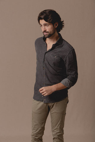 Denim Shirt Rock One Pocket Dark Grey - Sohhan