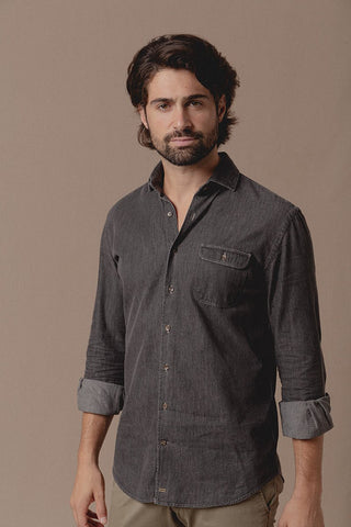 Denim Shirt Rock One Pocket Dark Grey - Sohhan