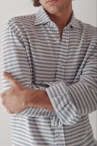 Waves Horizontal Stripe Light Blue Shirt - Sohhan