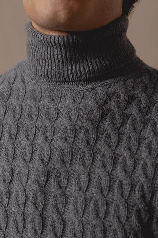Scott Grey Braided Turtleneck Sweater - Sohhan