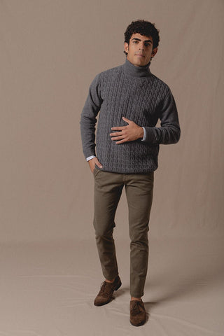 Scott Grey Braided Turtleneck Sweater - Sohhan