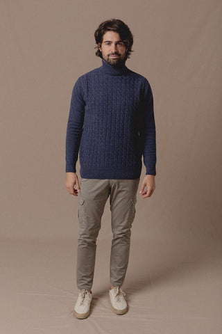 Scott Navy Braided Turtleneck Sweater - Sohhan