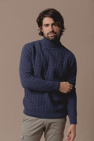 Scott Navy Braided Turtleneck Sweater - Sohhan