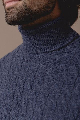 Scott Navy Braided Turtleneck Sweater - Sohhan