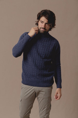Scott Navy Braided Turtleneck Sweater - Sohhan