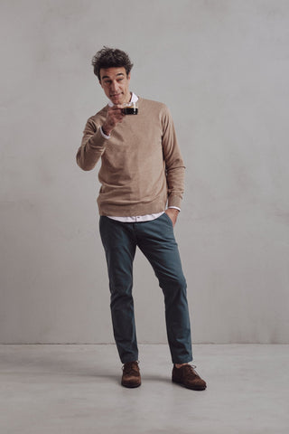 Beige Blacke Round Pullover - Sohhan