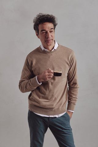 Beige Blacke Round Pullover - Sohhan