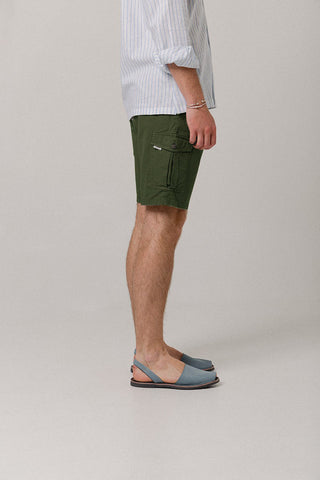 Green Linen Cotton Cargo Bermuda Shorts - Sohhan