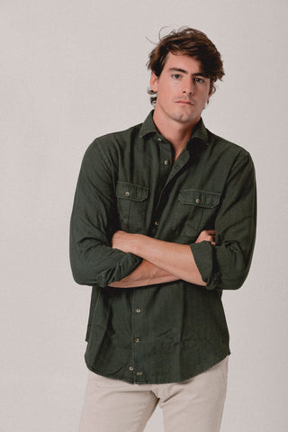 Green herringbone sahara shirt Bogota - Sohhan