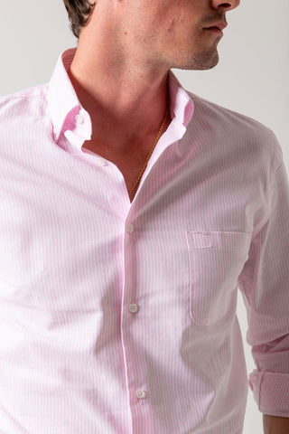 Sport Oxford Shirt Pink Stripe Pocket - Sohhan