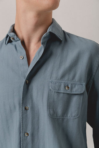 Shirt One Pocket Herringbone Blue Formentera - Sohhan