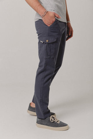 Navy Linen Cotton Cargo Pants - Sohhan