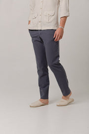 Navy Linen Cotton Chino Pants - Sohhan