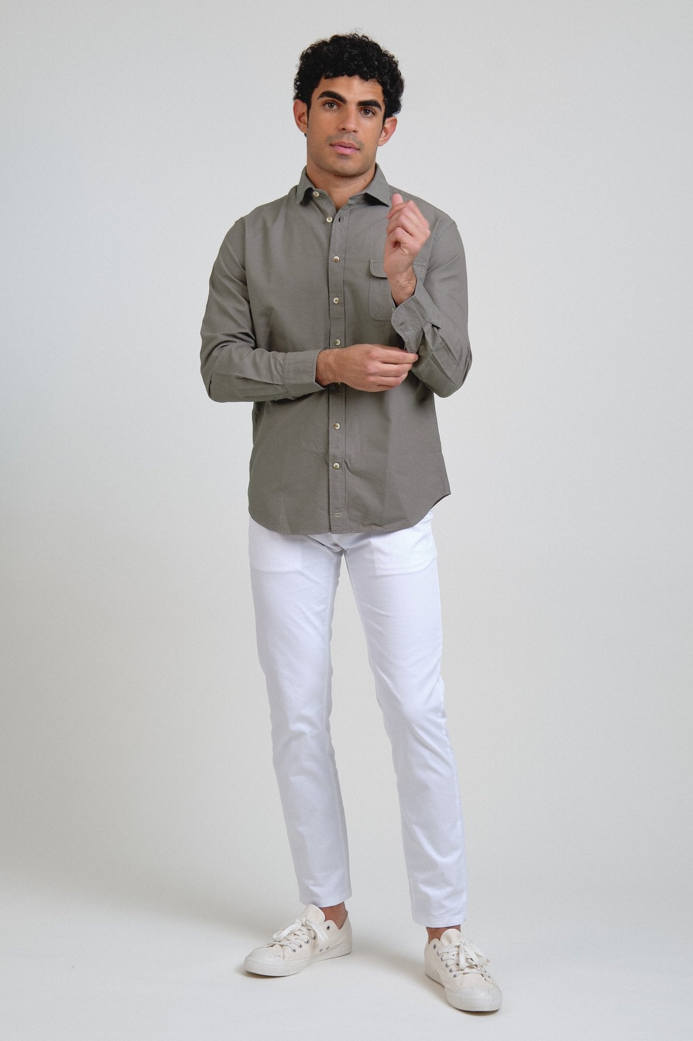 Camisa Essential Oxford Un Bolsillo Gris Verdoso - Sohhan