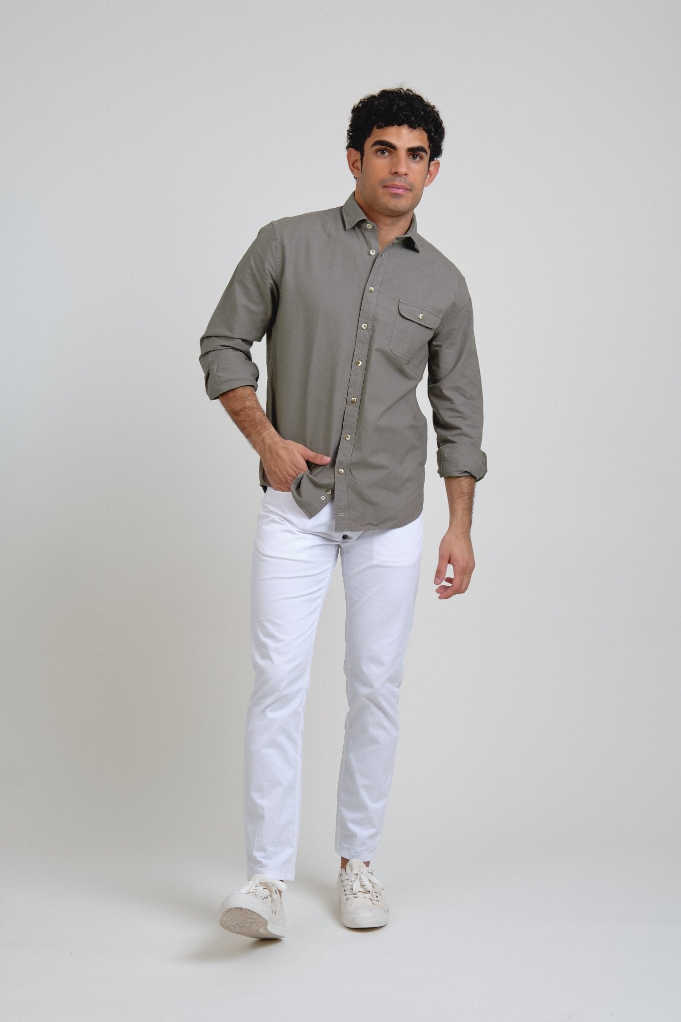 Camisa Essential Oxford Un Bolsillo Gris Verdoso - Sohhan