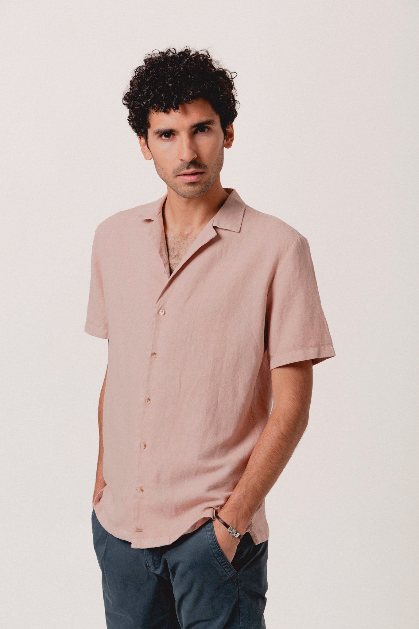 Camisa Hawaiana Lino Rosa - Sohhan