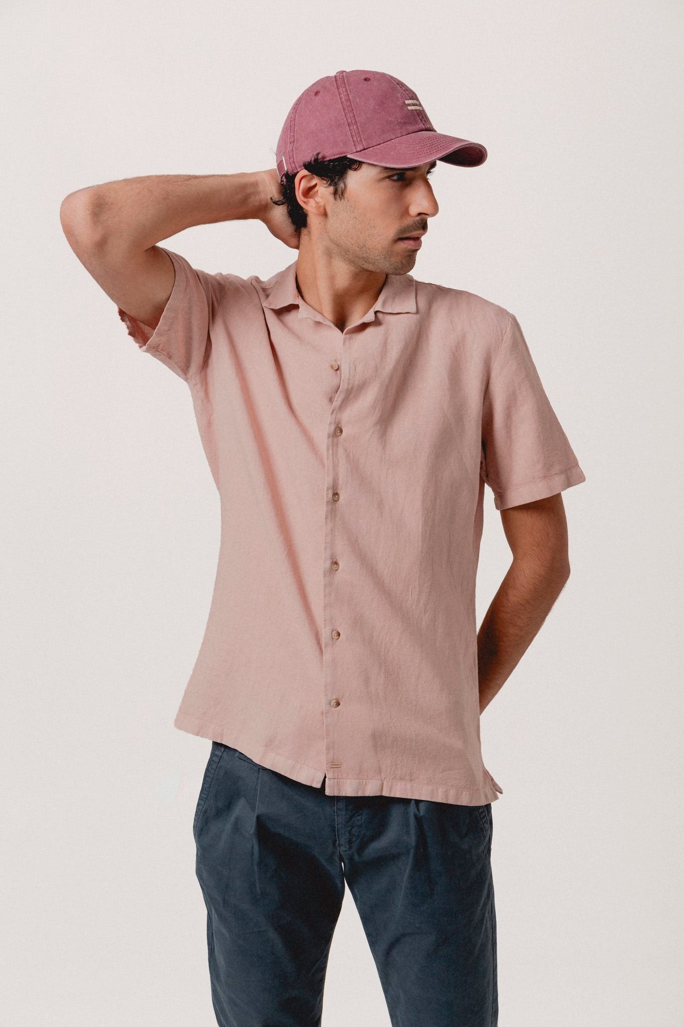 Camisa Hawaiana Lino Rosa - Sohhan