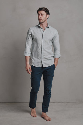 Camisa Lino Boracay Azul Empolvado - Sohhan