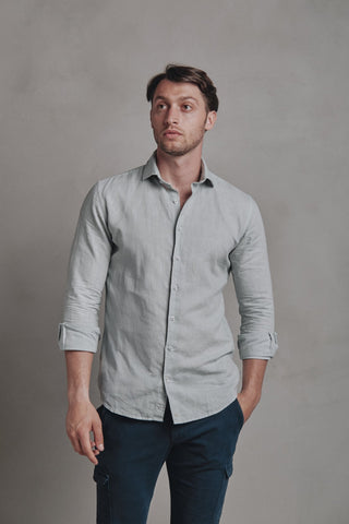 Camisa Lino Boracay Azul Empolvado - Sohhan