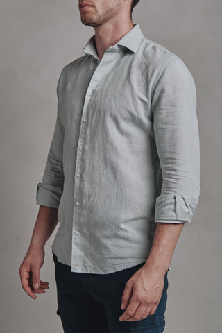 Camisa Lino Boracay Azul Empolvado - Sohhan