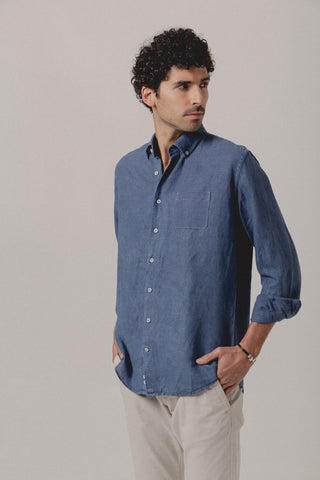 Camisa Lino Brisa Azul - Sohhan