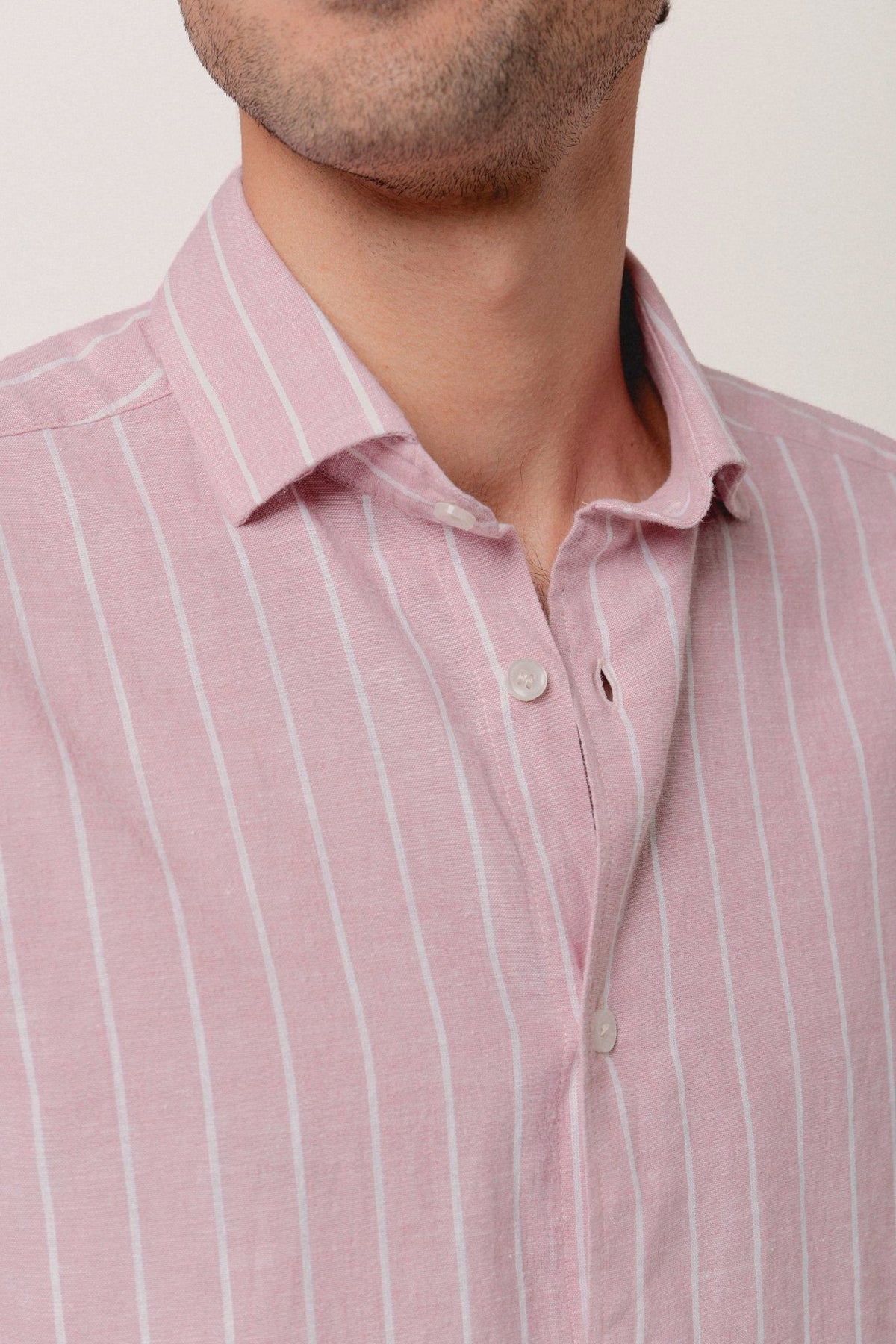 Camisa Lino Eros Raya Blanca y Rosa - Sohhan