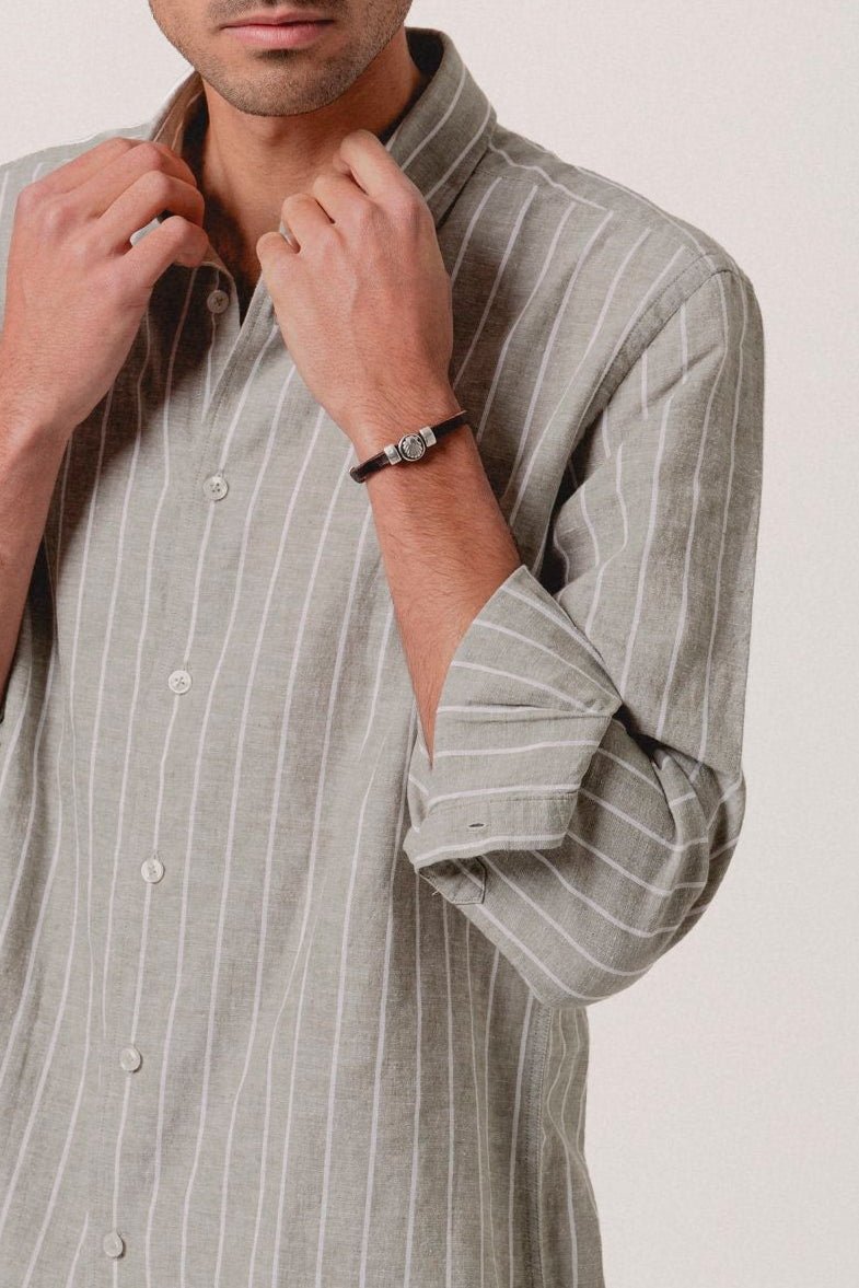 Camisa Lino Eros Raya Verde y Blanca - Sohhan