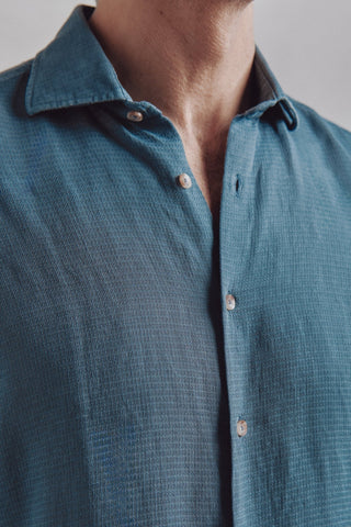 Camisa Lino Lucca Azul - Sohhan