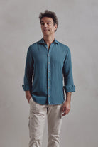 Camisa Lino Lucca Azul - Sohhan