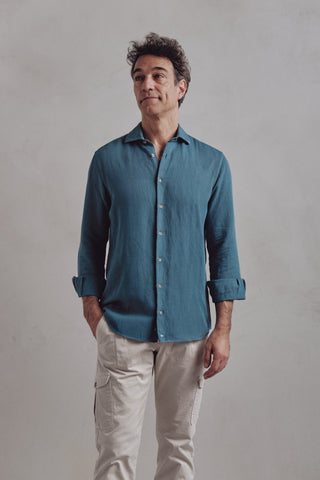 Camisa Lino Lucca Azul - Sohhan