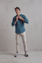 Camisa Lino Lucca Azul - Sohhan