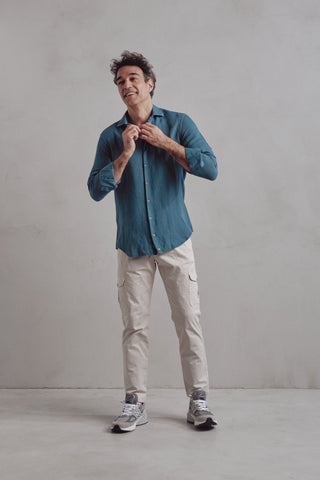 Camisa Lino Lucca Azul - Sohhan