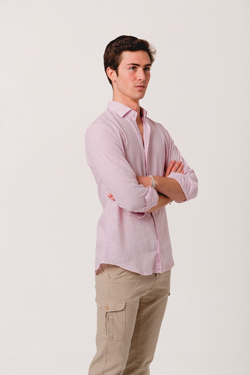 Camisa Lino Mil Rayas Rosa - Sohhan