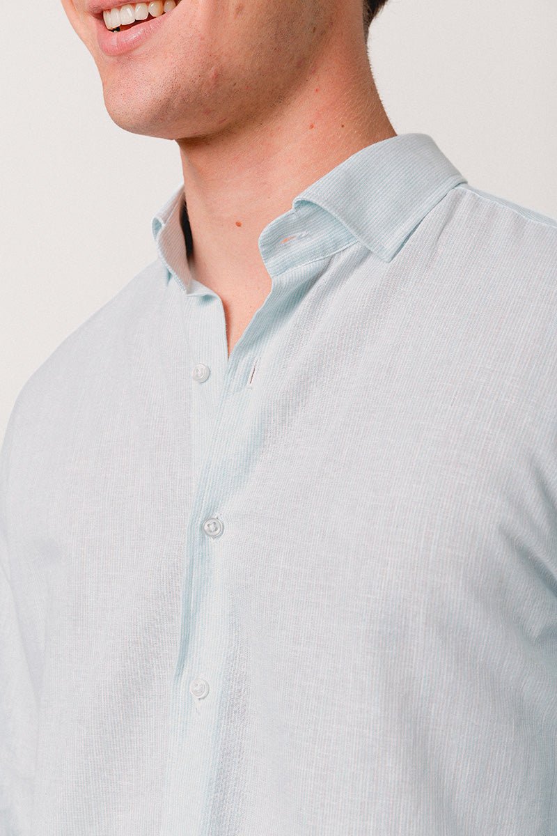 Camisa Lino Mil Rayas Turquesa - Sohhan