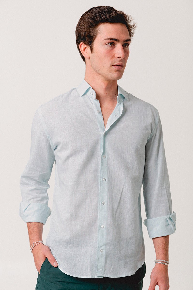 Camisa Lino Mil Rayas Turquesa - Sohhan