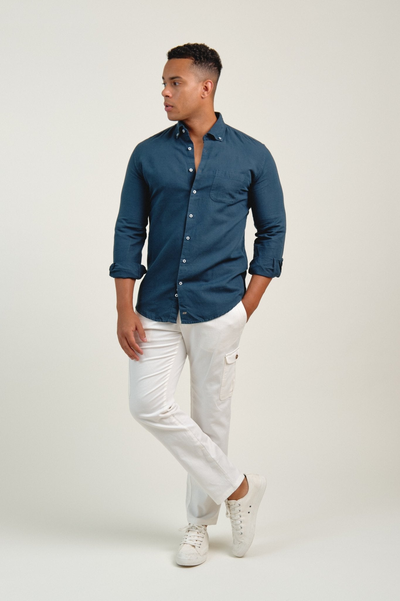 Camisa Lino Navagio Marino - Sohhan